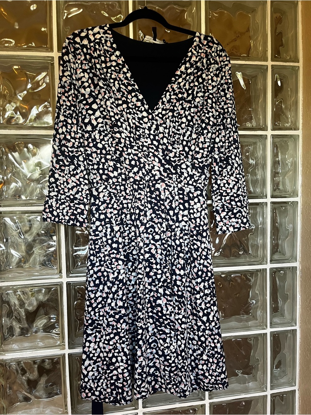White House Black Market Navy Floral Wrap Midi Dress